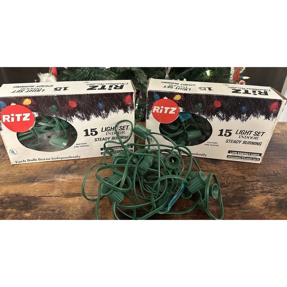 Vintage Ritz 15 Colored Light Set Indoor Holiday Lights - 2 Boxes + Extra Strand